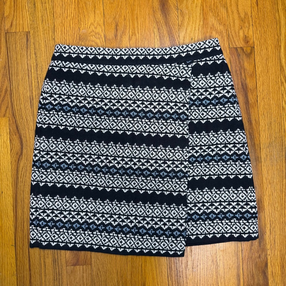 Preppy LOFT Monochrome Black White Geometric Textured Faux Wrap Skirt Size 4